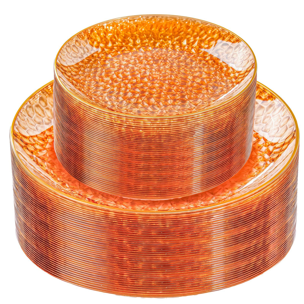 Rubtlamp 60Pcs Clear Plastic Plates,Clear Disposable Plates With Gold Rim,Heavy-duty Gold Plates,Hammered Party Plates Include 30Clear Dessert-Platos,30Dinner-Platos for Wedding, Party