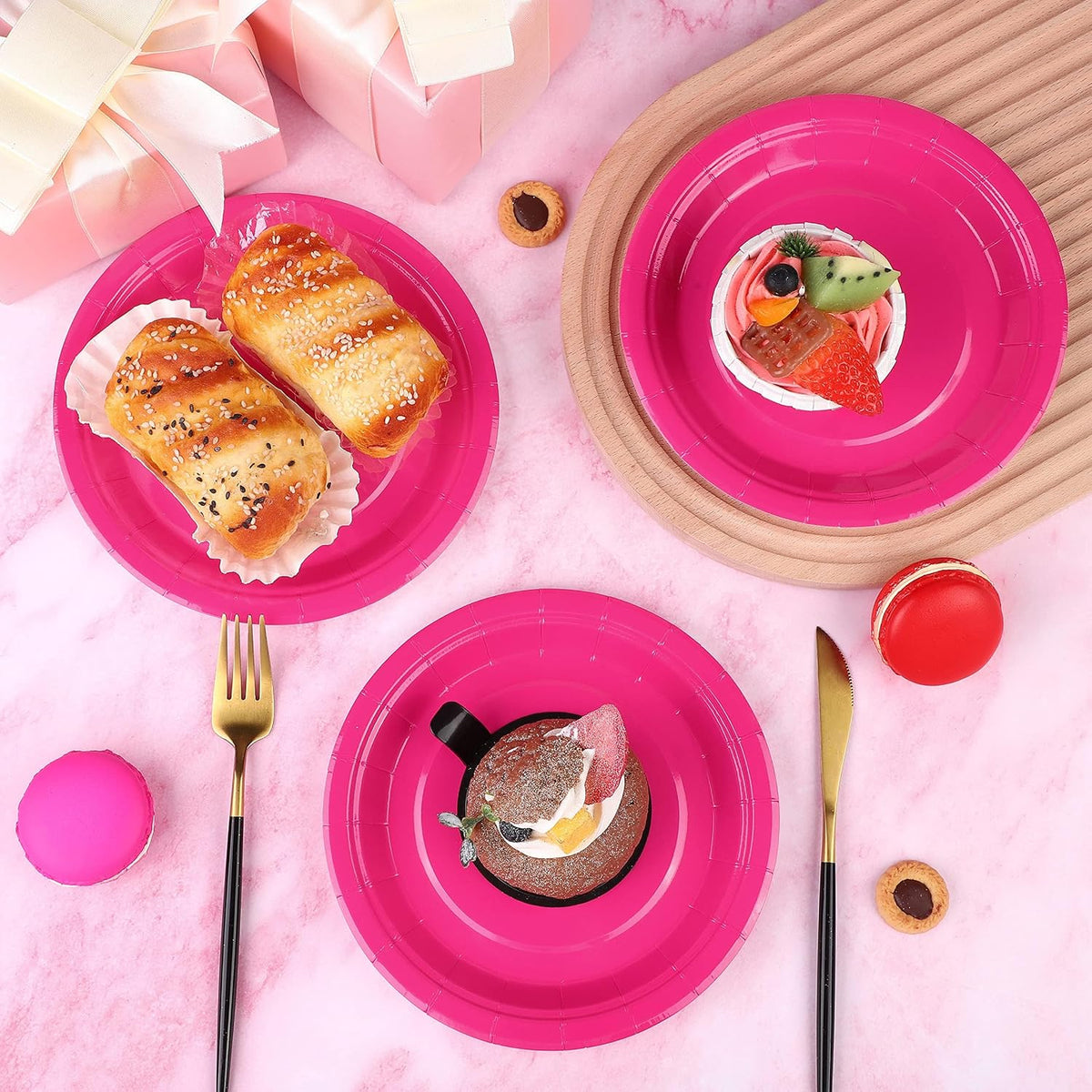Breroa 72 Pcs Hot Pink Paper Plates 7 Inch Bulk Hot Pink Plates Disposable