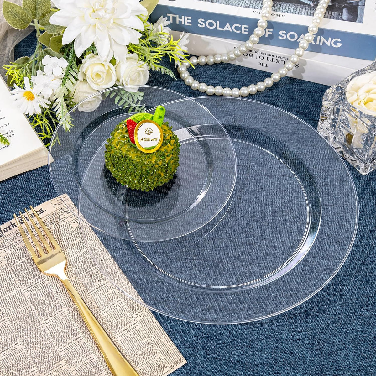 FLOWERCAT 200PCS Clear Plastic Plates Disposable Plates for Party - Clear Bulk Plastic Plates - 100 10" Dinner Plates and 100 7" Salad Plates for Weddings, New Year,Christmas Parties and Events