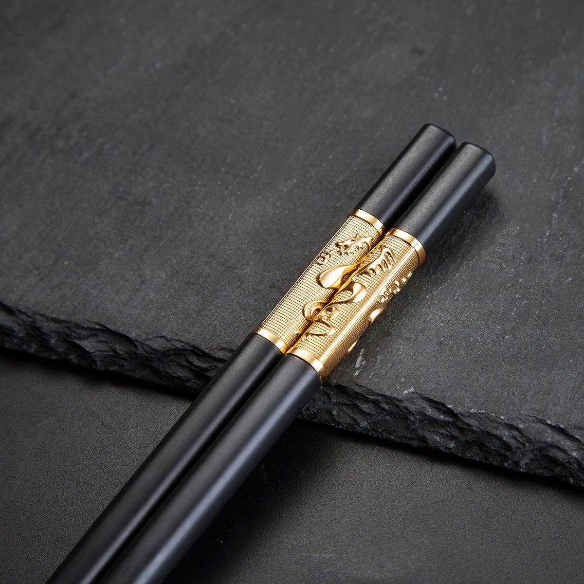 Youda Golden Dragon Chopsticks Set-Premium Alloy Metal Reusable Chopsticks with Holder & Gift Bag, Traditional Chinese & Japanese Style Design, Dishwasher Safe, Elegant Gift Box (2 Pairs)