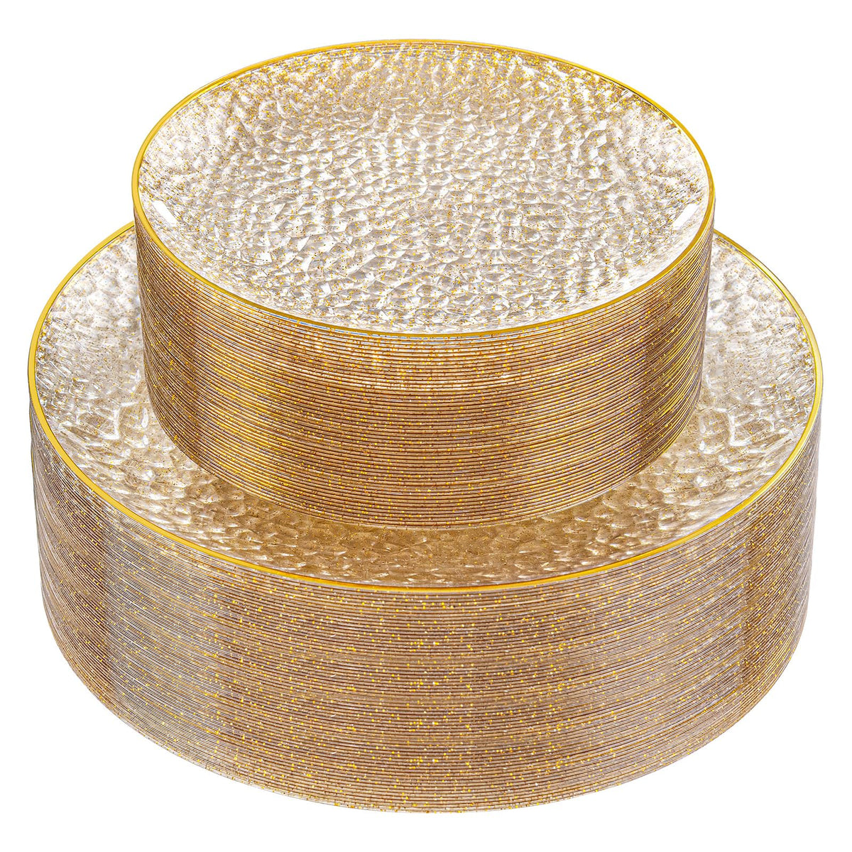 Rubtlamp 60Pcs Clear Plastic Plates,Clear Disposable Plates With Gold Rim,Heavy-duty Gold Plates,Hammered Party Plates Include 30Clear Dessert-Platos,30Dinner-Platos for Wedding, Party