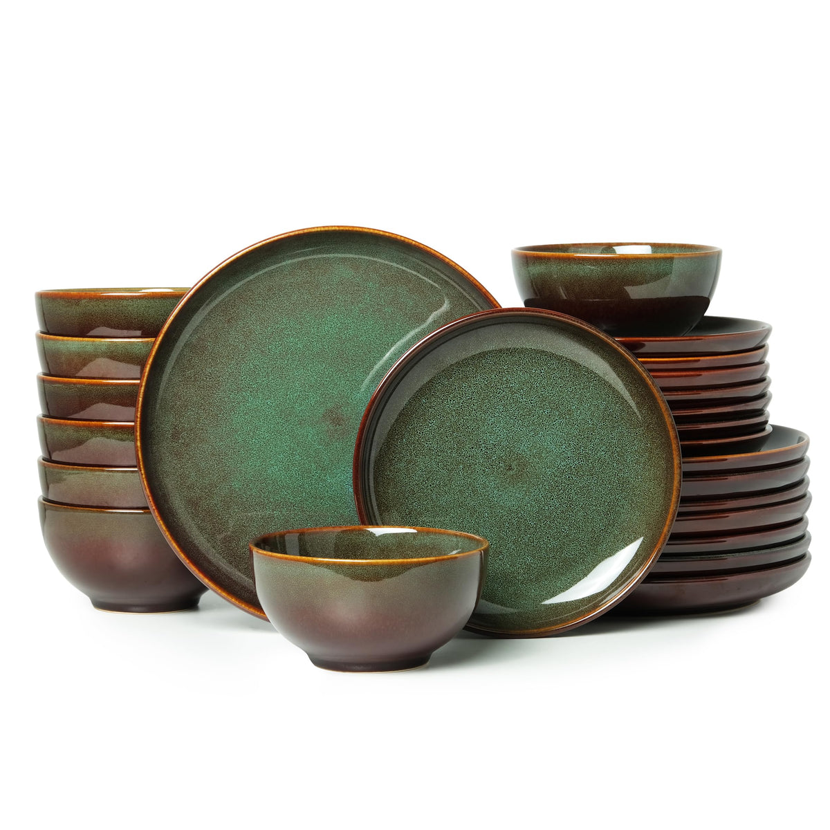 Pokini Stoneware Dinnerware Sets for 4, 12pcs Plates and Bowls Sets Dishes