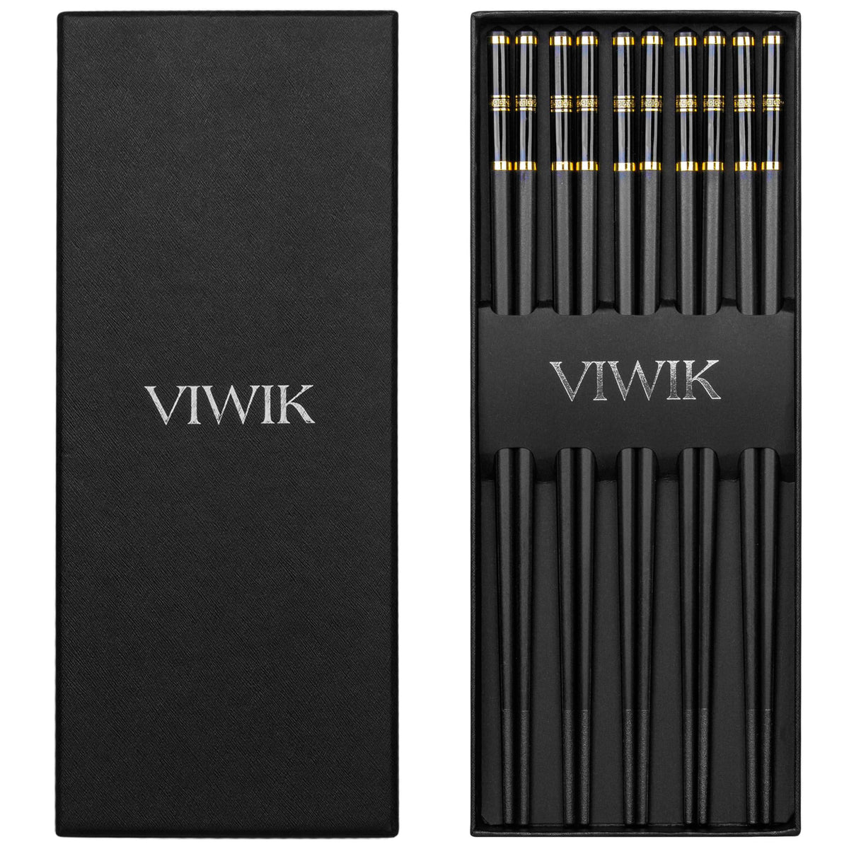 VIWIK 5 Pairs Premium Reusable Chopsticks, Anti-Slip Fiberglass Chop Sticks, Food-Grade Dishwasher Safe Heat-Resistant Durable Utensils for Sushi Japanese Korean Chopstick Gift Set 9.5 Inch