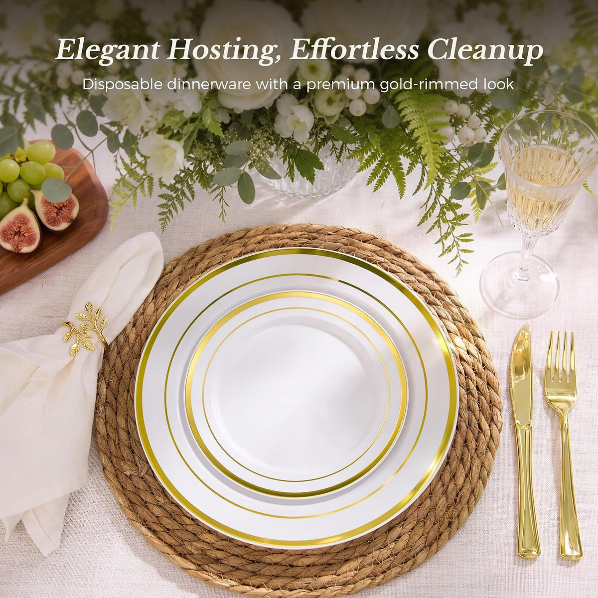 BESTVIP 200PCS Gold Plastic Plate, Disposable Party Plates