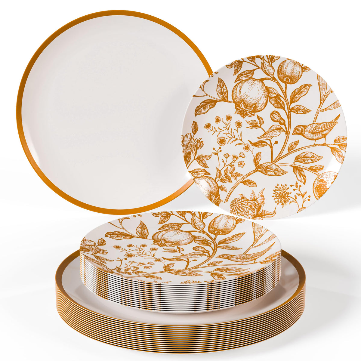 Trendables 80 Piece Plastic Disposable Plates Set for 40 Guests I 40 X 8 Inch Dessert Plates & 40 X 10 Inch Wedding Party Plates | Ivory & Green Verdure Design