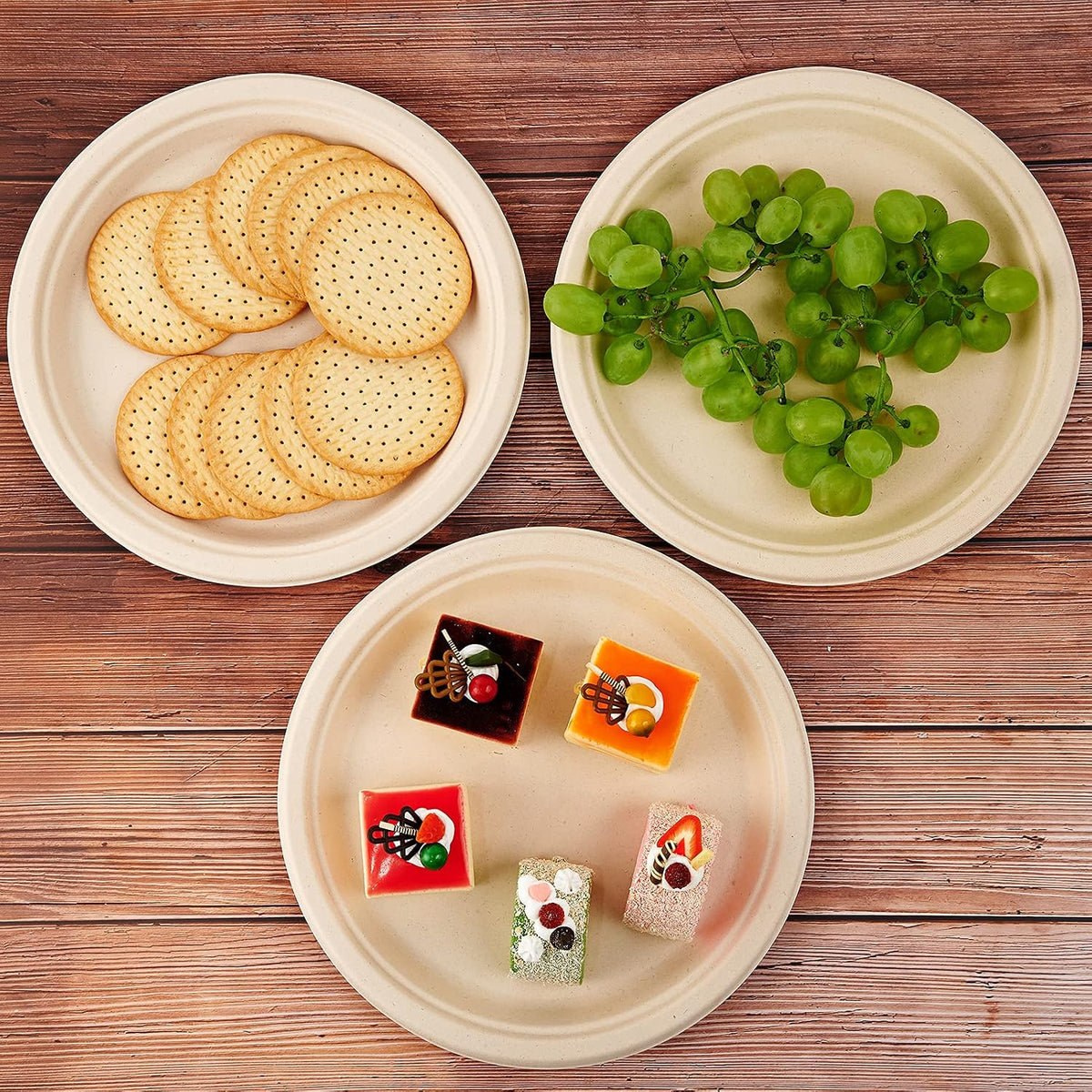 Vplus 150 Pack Compostable Bagasse Paper Plates 10.25 inch, Nature
